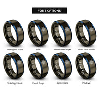 font options for inside engraving on gunmetal & blue neural network nodes rings