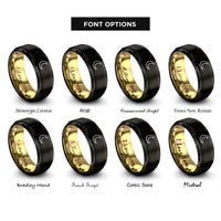 font options for inside engraving on black & gold new moon rings