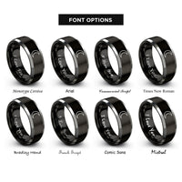 font options for inside engraving on black & silver new moon rings
