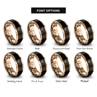 font options for inside engraving on black & rose gold new york rings