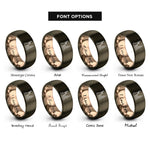 font options for inside engraving on gunmetal & rose gold new york rings