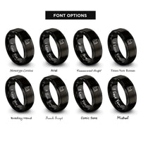 font options for inside engraving on black new york heart rings