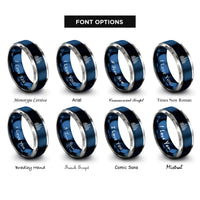 font options for inside engraving on blue & silver new york skyline rings
