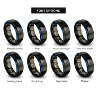 font options for inside engraving on gunmetal & blue new york skyline rings