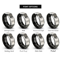 font options for inside engraving on black & gray new zealand rings