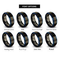 font options for inside engraving on gunmetal & blue new zealand rings