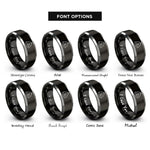 font options for inside engraving on black & gray newborn hat heart rings
