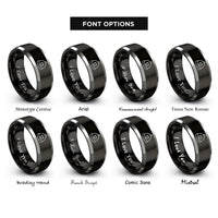 font options for inside engraving on black & gray newborn hat heart rings