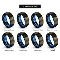 font options for inside engraving on gunmetal & blue newfoundland labrador rings