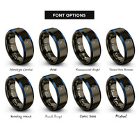 font options for inside engraving on gunmetal & blue newfoundland labrador rings