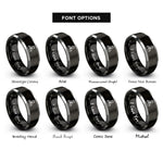 font options for inside engraving on black & grey news desk icon rings