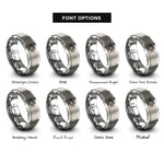 font options for inside engraving on silver news video camera rings