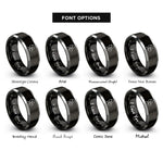font options for inside engraving on black & silver niece heart rings