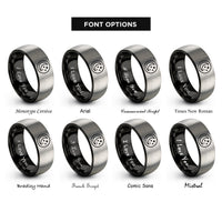 font options for inside engraving on black & silver night sky stars rings