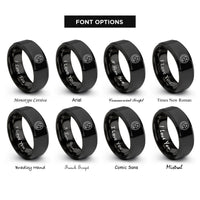 font options for inside engraving on black night sky stars rings