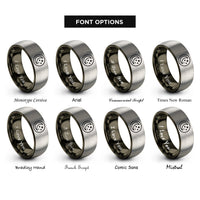 font options for inside engraving on gunmetal & grey night sky stars rings