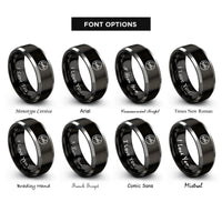 font options for inside engraving on black & grey no smoking rings