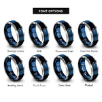 font options for inside engraving on blue & silver nocked arrow rings