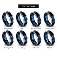 font options for inside engraving on blue & silver nocked arrow rings