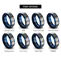 font options for inside engraving on blue & silver nocked arrow rings