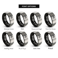 font options for inside engraving on black & silver noise waveform rings