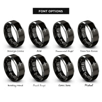 font options for inside engraving on black & silver noise waveform rings