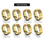 font options for inside engraving on gold & gray non binary symbol rings