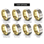 font options for inside engraving on gold & gray non binary symbol rings