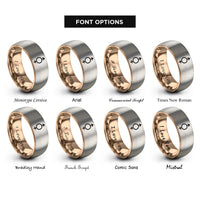font options for inside engraving on rose gold & grey non binary symbol rings