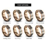 font options for inside engraving on rose gold non binary symbol rings