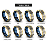 font options for inside engraving on gold & blue & grey nonbinary couple rings