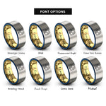 font options for inside engraving on gold & blue & gray nonbinary couple rings