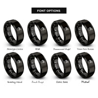 font options for inside engraving on black noodles takeout box rings