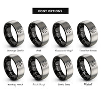 font options for inside engraving on black & silver norse compass rings