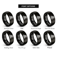font options for inside engraving on black norse wave pattern rings