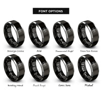 font options for inside engraving on black & grey north arrow rings