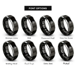 font options for inside engraving on black & silver north arrow rings