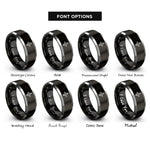 font options for inside engraving on black & silver north arrow rings