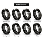 font options for inside engraving on black & gray north arrow rings