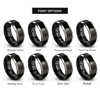 font options for inside engraving on black & gray north arrow rings