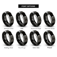 font options for inside engraving on black & grey north arrow rings