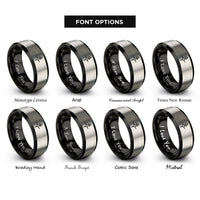 font options for inside engraving on black & silver north arrow rings