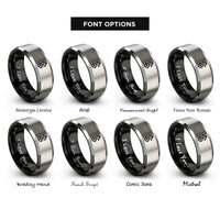 font options for inside engraving on black & gray north arrow rings