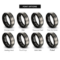 font options for inside engraving on black & gray north arrow rings