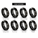font options for inside engraving on black & silver north arrow rings