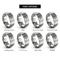 font options for inside engraving on silver north arrow mini rings