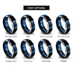 font options for inside engraving on blue & silver north arrow n rings