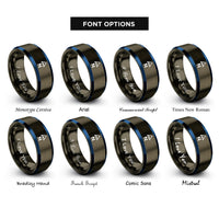 font options for inside engraving on gunmetal & blue north arrow n rings