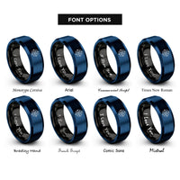 font options for inside engraving on black & blue north star badge rings