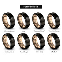 font options for inside engraving on black & rose gold note circle rings